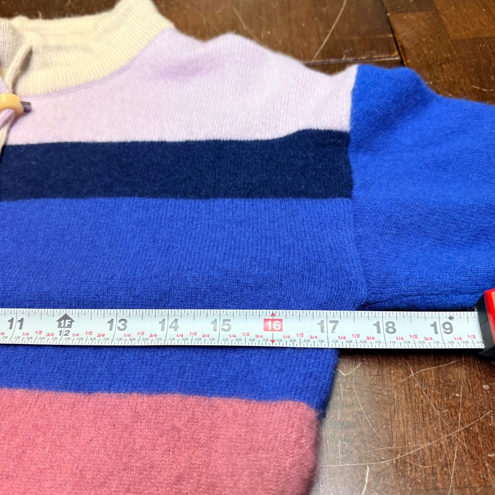 Theory Striped Mock‎ Neck Sweater Womens P Multicolor 100% Cashmere Drawstring - Picture 5 of 7